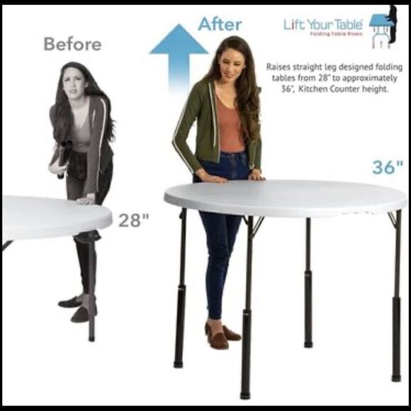 Lift Your Table™ Leg Extensions - for Use with Straight Leg Folding Tables - Picture 2 of 6